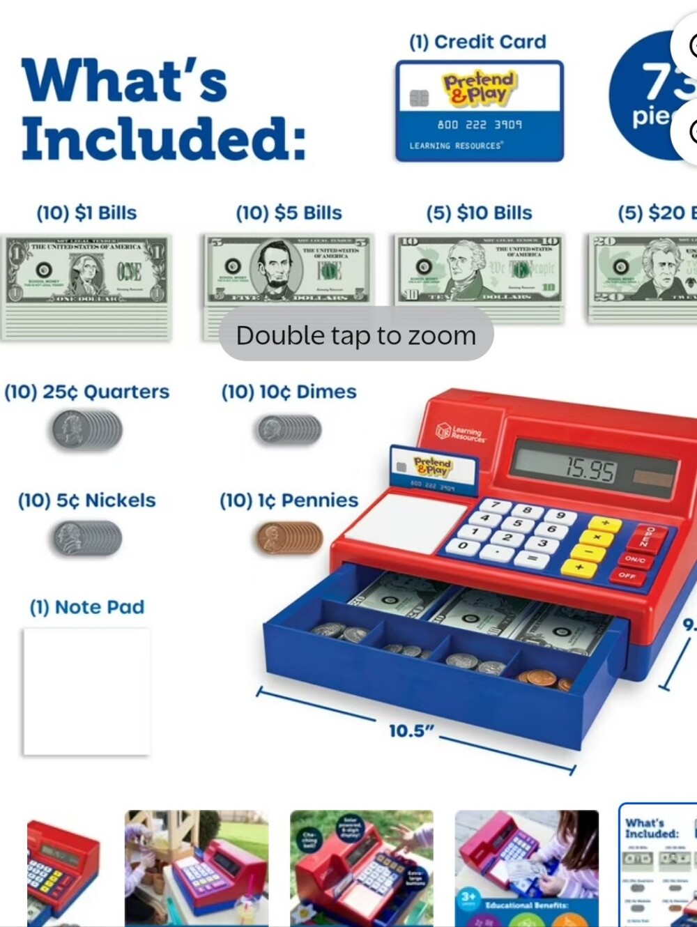 Pretend & Play Calculator Cash Register 73 Pcs Learning Resources New In Box 🆕